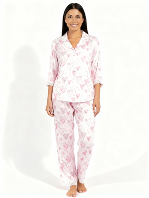 Women's Hearts Print Bamboo Lounge Pajamas Set with 3/4 Sleeve Top and Pants
