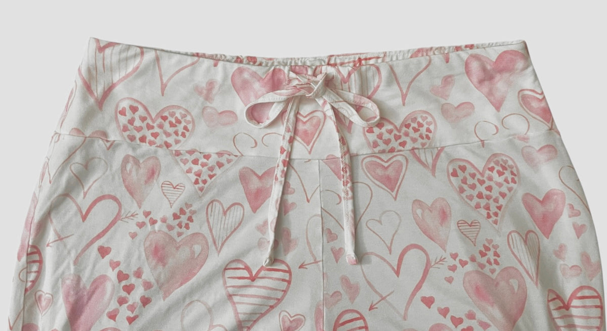 Women's Hearts Print Bamboo Lounge Pajamas Set with 3/4 Sleeve Top and Pants