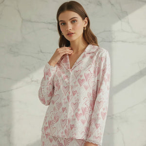 Women's Hearts Print Bamboo Lounge Pajamas Set with 3/4 Sleeve Top and Pants