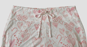 Women's Hearts Print Bamboo Lounge Pajamas Set with 3/4 Sleeve Top and Pants - Shapeez