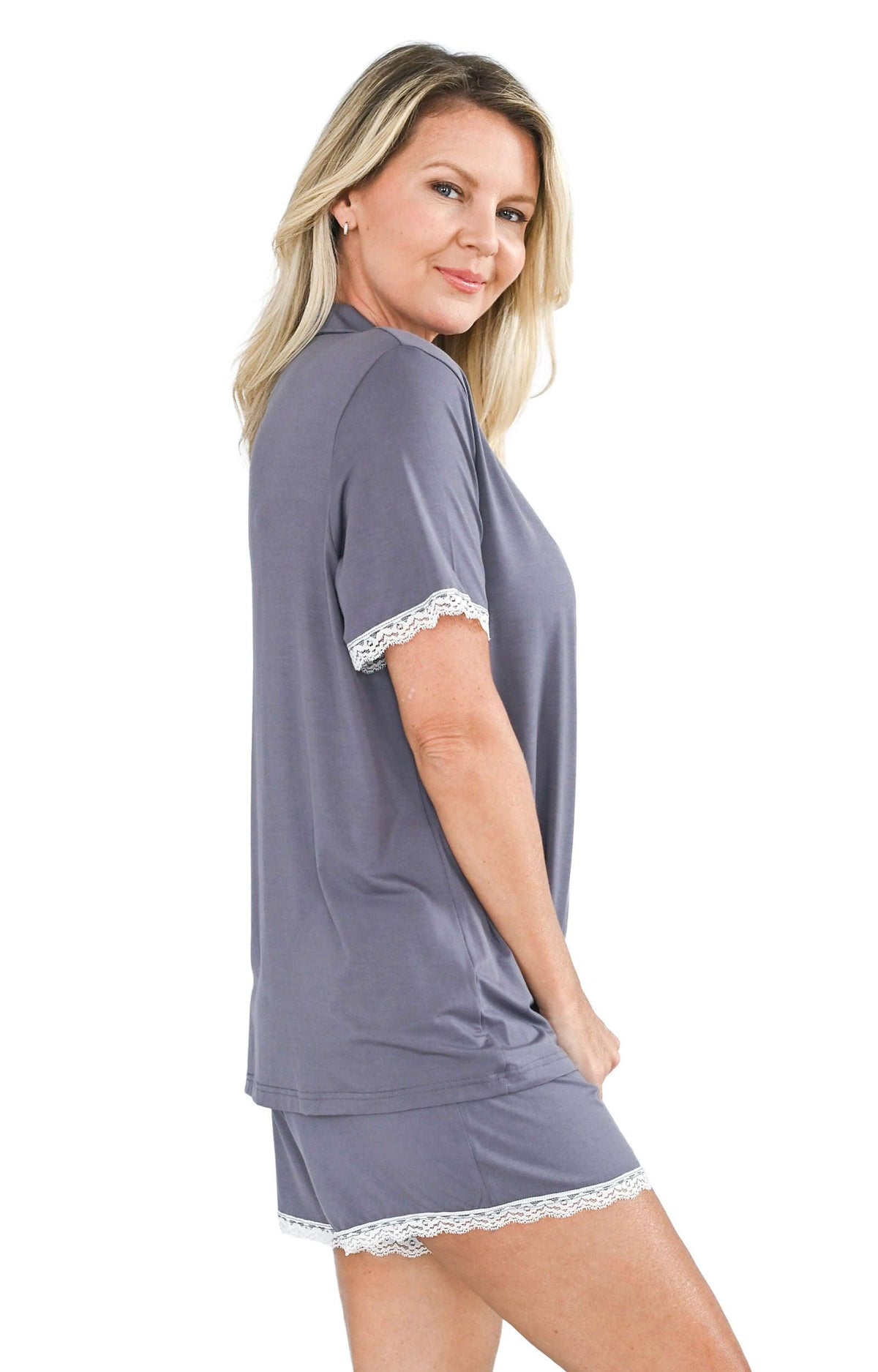 Women&#39;s Bamboo Pajamas Short Set with Lace - Shapeez