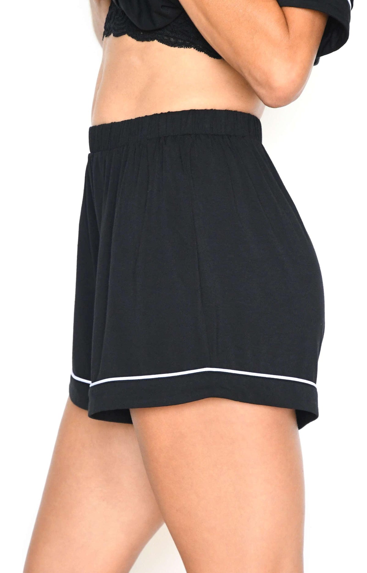 Women&#39;s Sleepwear Bamboo Boxer Short Set with White Piping - Shapeez