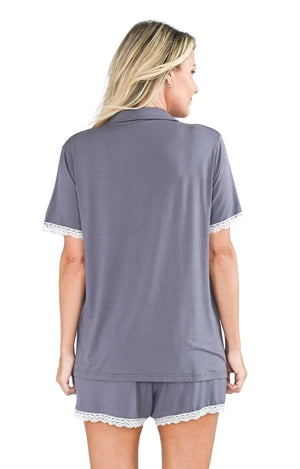 Women's Bamboo Pajamas Short Set with Lace - Shapeez