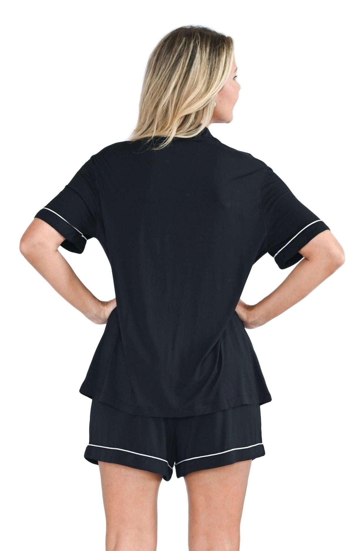 Women's Sleepwear Bamboo Boxer Short Set with White Piping - Shapeez